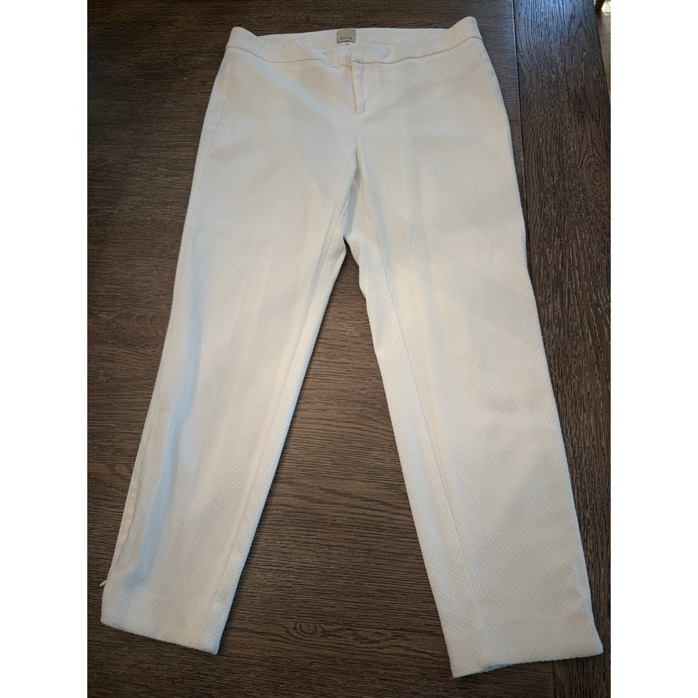 Ecru Pants Women White Skinny  Zip Ankle Textured Pattern Cotton Spandex Poly Bl